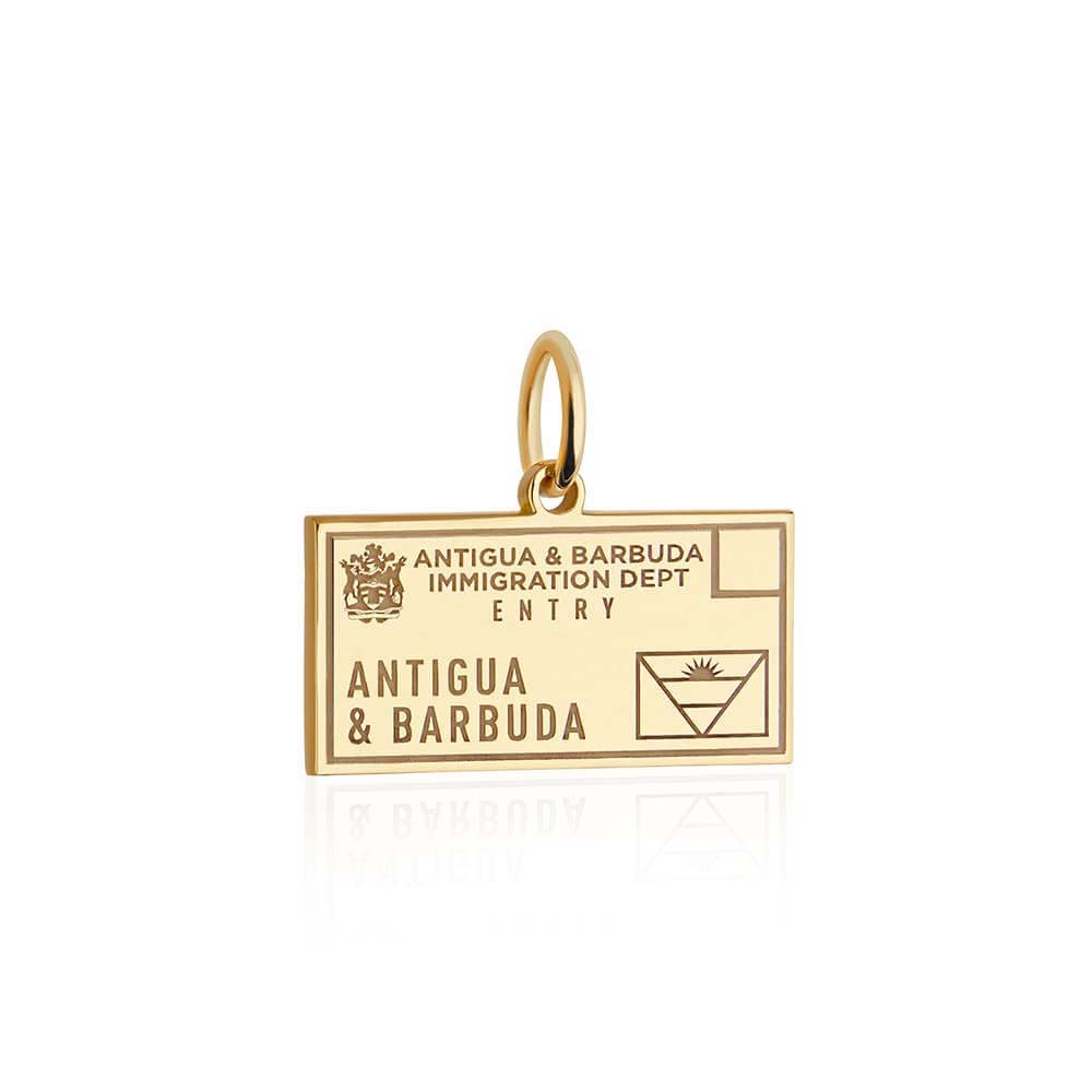 Antigua and Barbuda Passport Stamp Charm Solid Gold