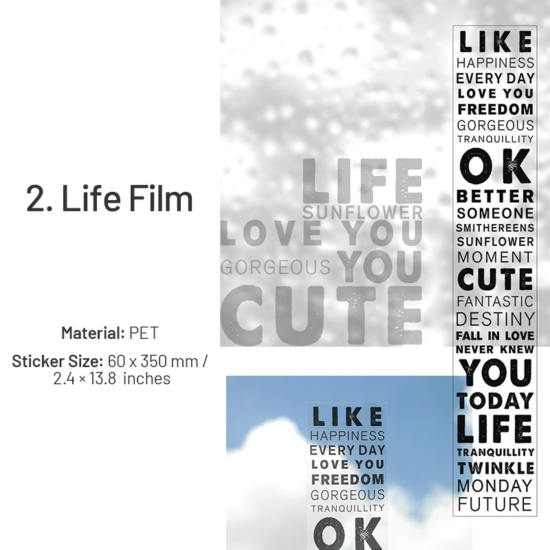 Basic Black & White Word Text Glossy Clear Transparent Long Strip Sticker
