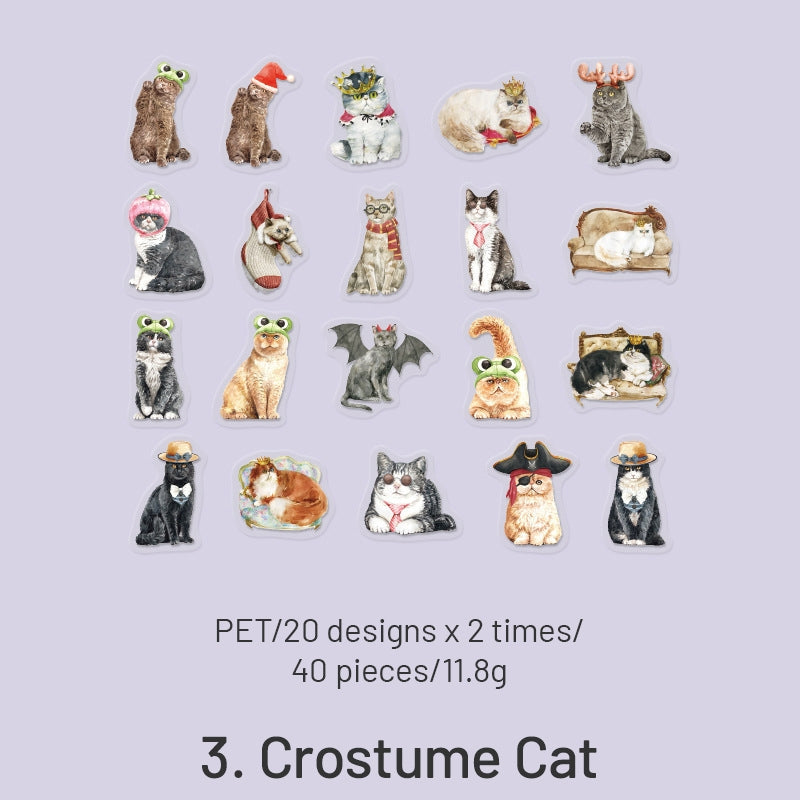 Cat Cute Cartoon Hand-Painted Clear Transparent Sticker Pack