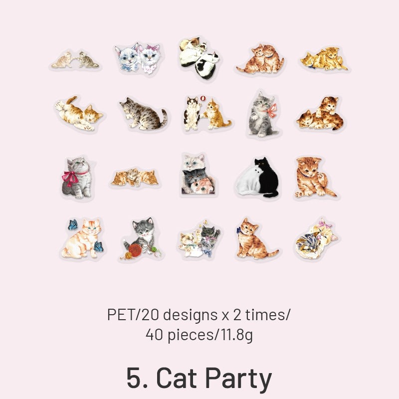 Cat Cute Cartoon Hand-Painted Clear Transparent Sticker Pack