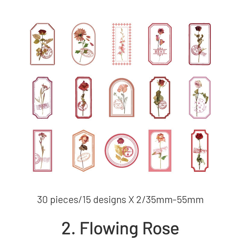 Flowers in the Fog Series Retro Plant Frame Clear Transparent Sticker Pack