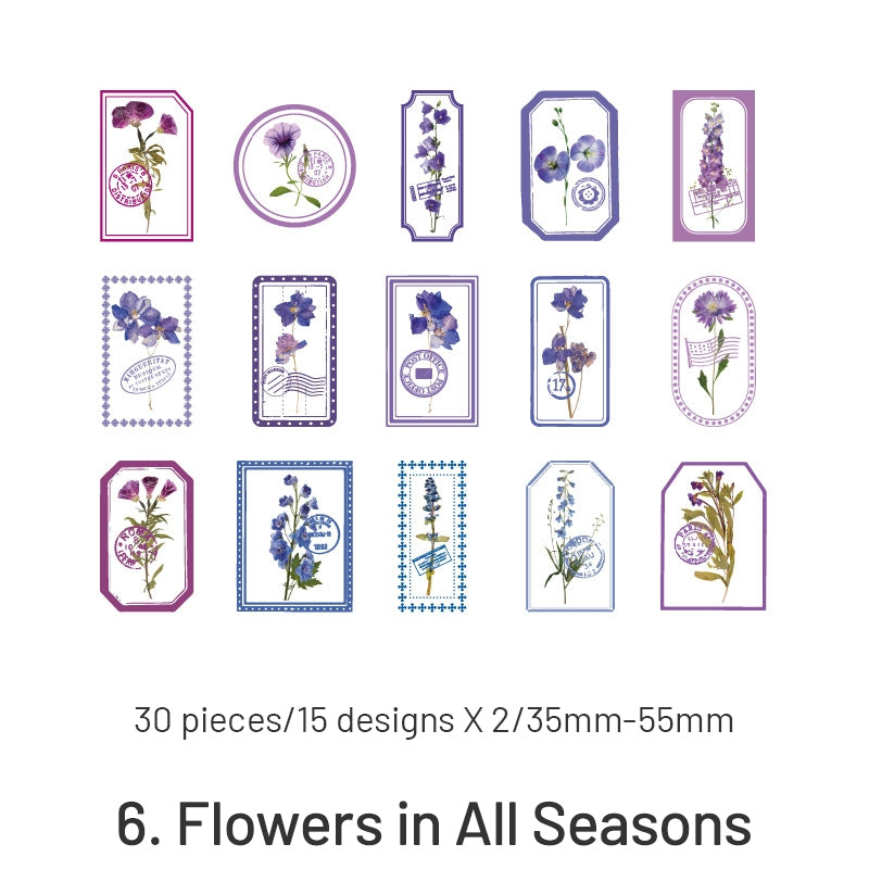 Flowers in the Fog Series Retro Plant Frame Clear Transparent Sticker Pack