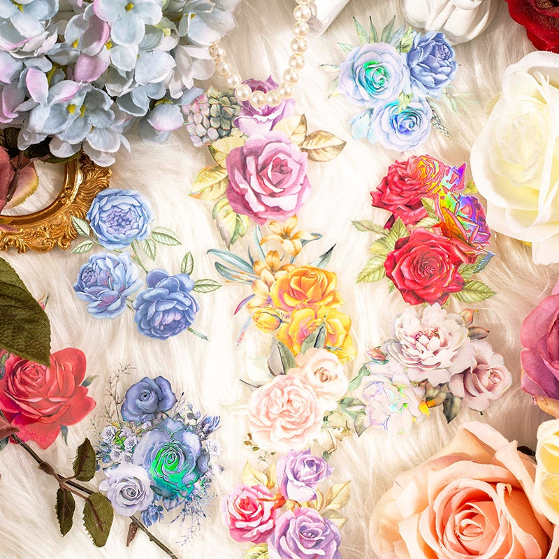 Rose Rendezvous Series 3D Holographic Rose Clear Transparent Stickers