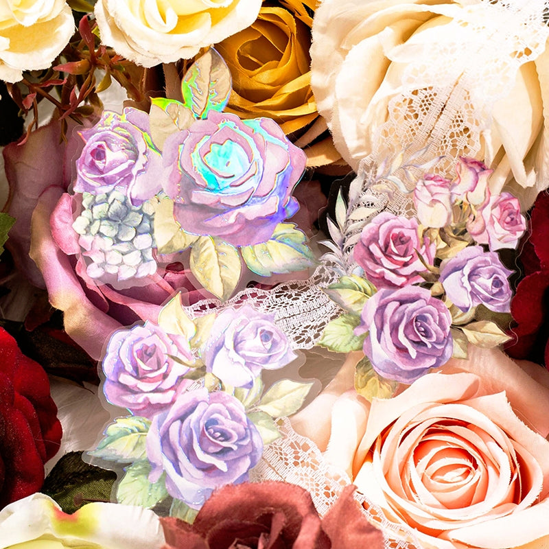 Rose Rendezvous Series 3D Holographic Rose Clear Transparent Stickers