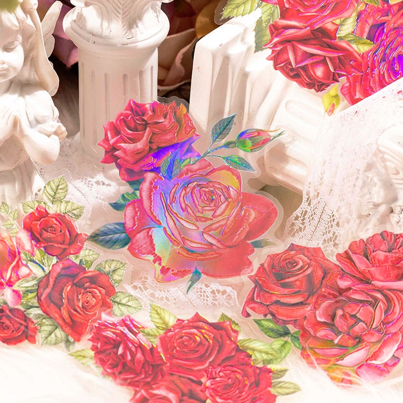 Rose Rendezvous Series 3D Holographic Rose Clear Transparent Stickers