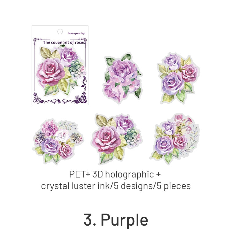 Rose Rendezvous Series 3D Holographic Rose Clear Transparent Stickers