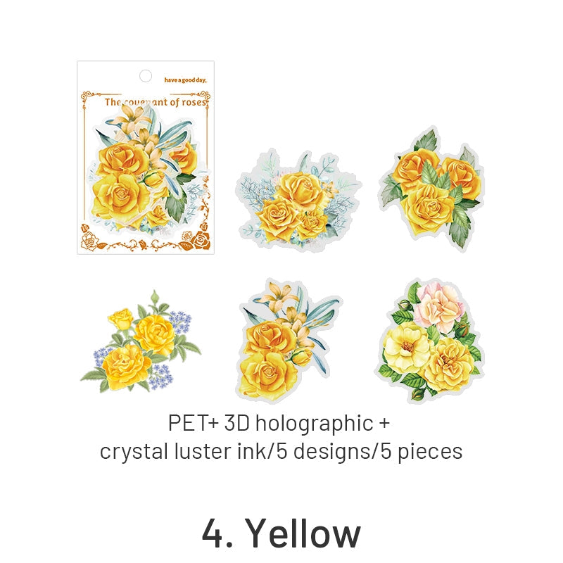Rose Rendezvous Series 3D Holographic Rose Clear Transparent Stickers