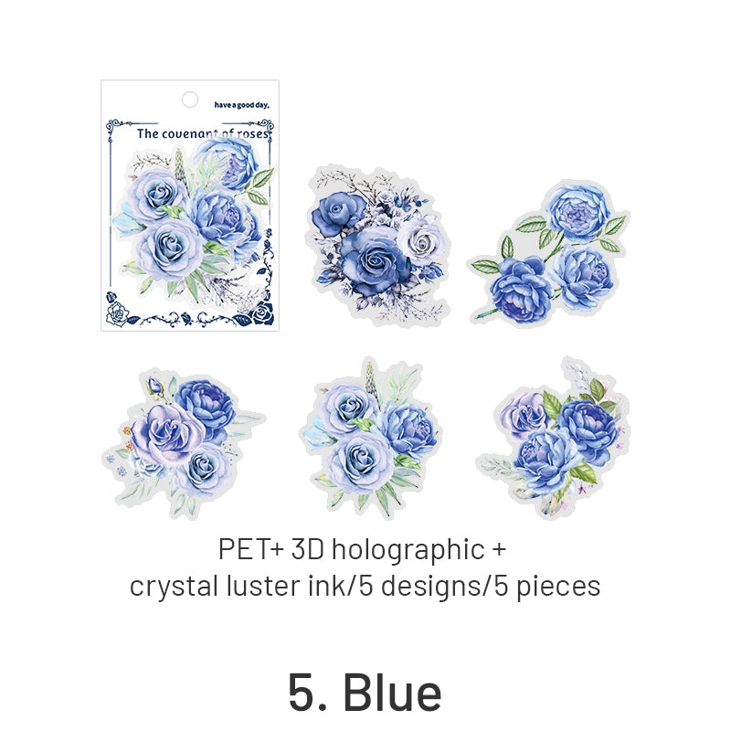 Rose Rendezvous Series 3D Holographic Rose Clear Transparent Stickers