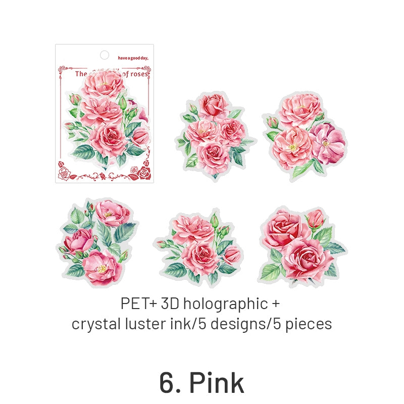 Rose Rendezvous Series 3D Holographic Rose Clear Transparent Stickers