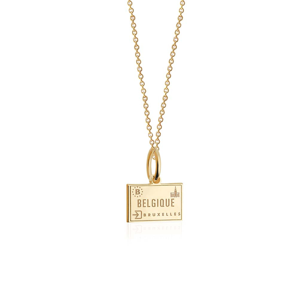 Belgium Passport Stamp Charm Solid Gold Mini