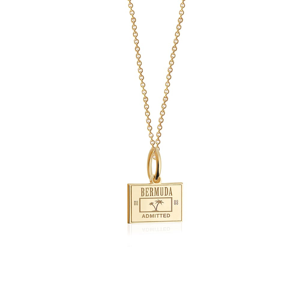 Bermuda Passport Stamp Charm Solid Gold Mini