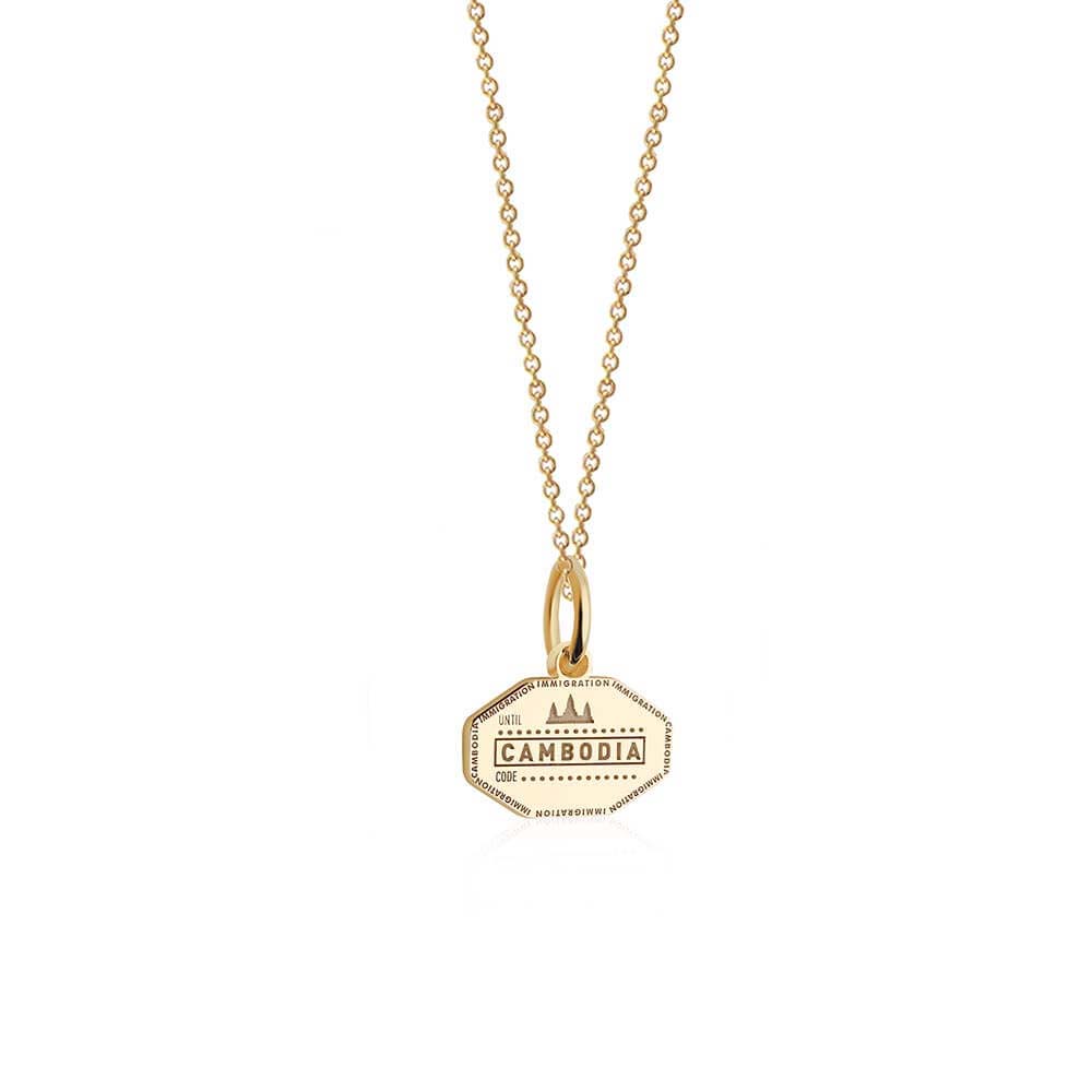 Cambodia Passport Stamp Charm Solid Gold Mini
