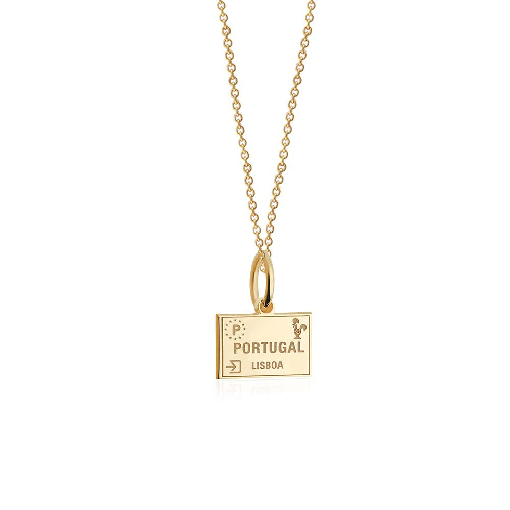Portugal Passport Stamp Charm Mini Solid Gold