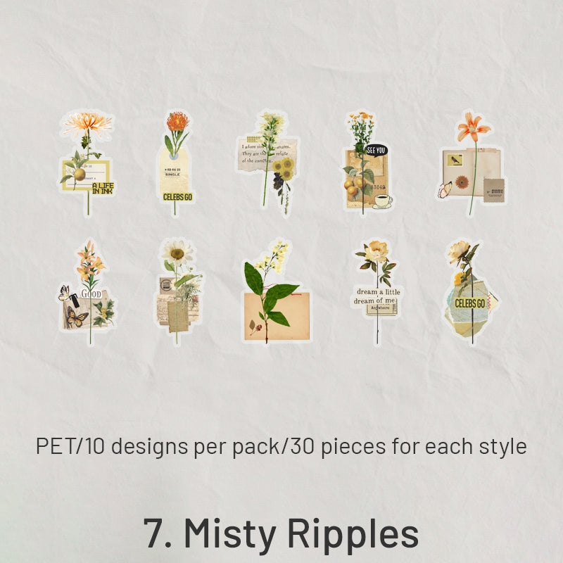 Unknow Flower Names Series Retro Flower Sticker Pack