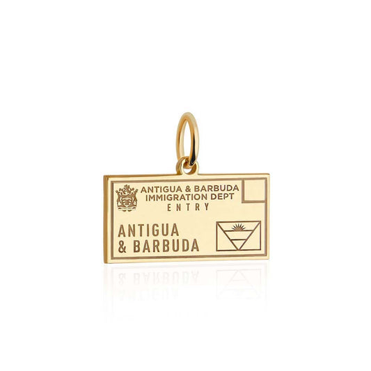 Antigua and Barbuda Passport Stamp Charm Solid Gold