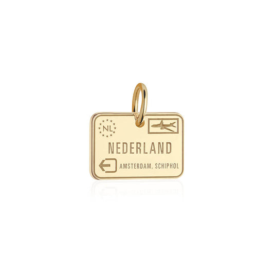 Netherlands Passport Stamp Charm Solid Gold