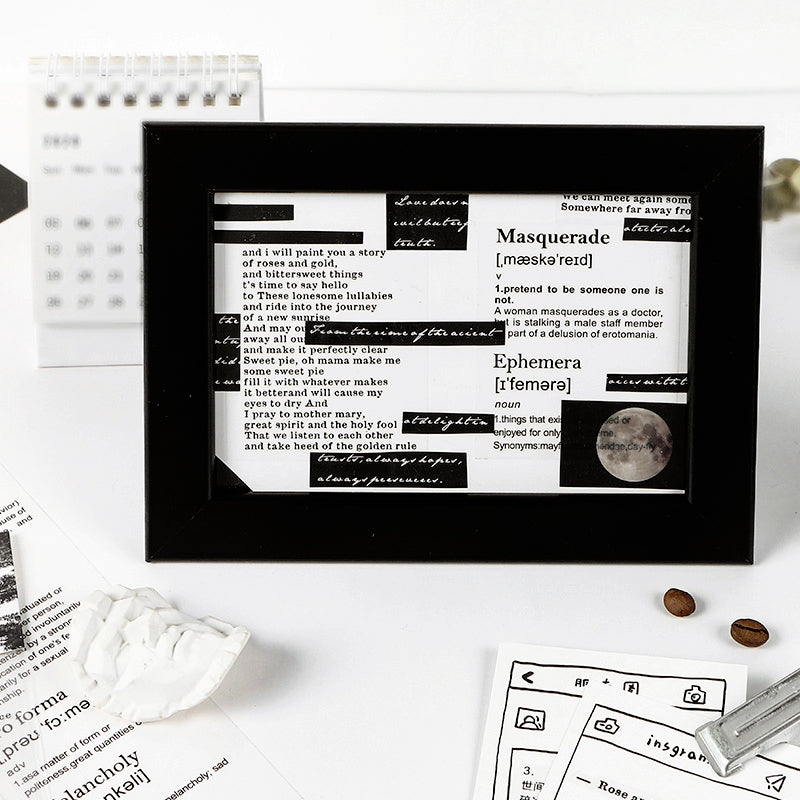Basic Black & White Word Text Glossy Clear Transparent Long Strip Sticker