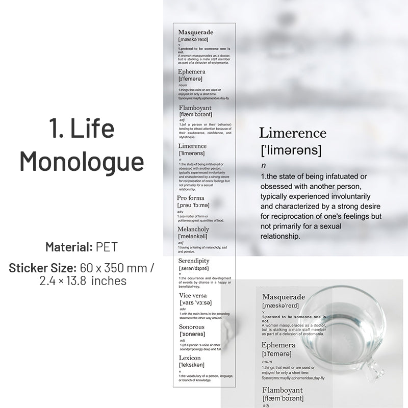 Basic Black & White Word Text Glossy Clear Transparent Long Strip Sticker
