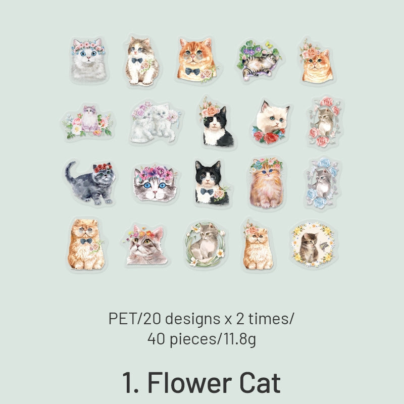 Cat Cute Cartoon Hand-Painted Clear Transparent Sticker Pack