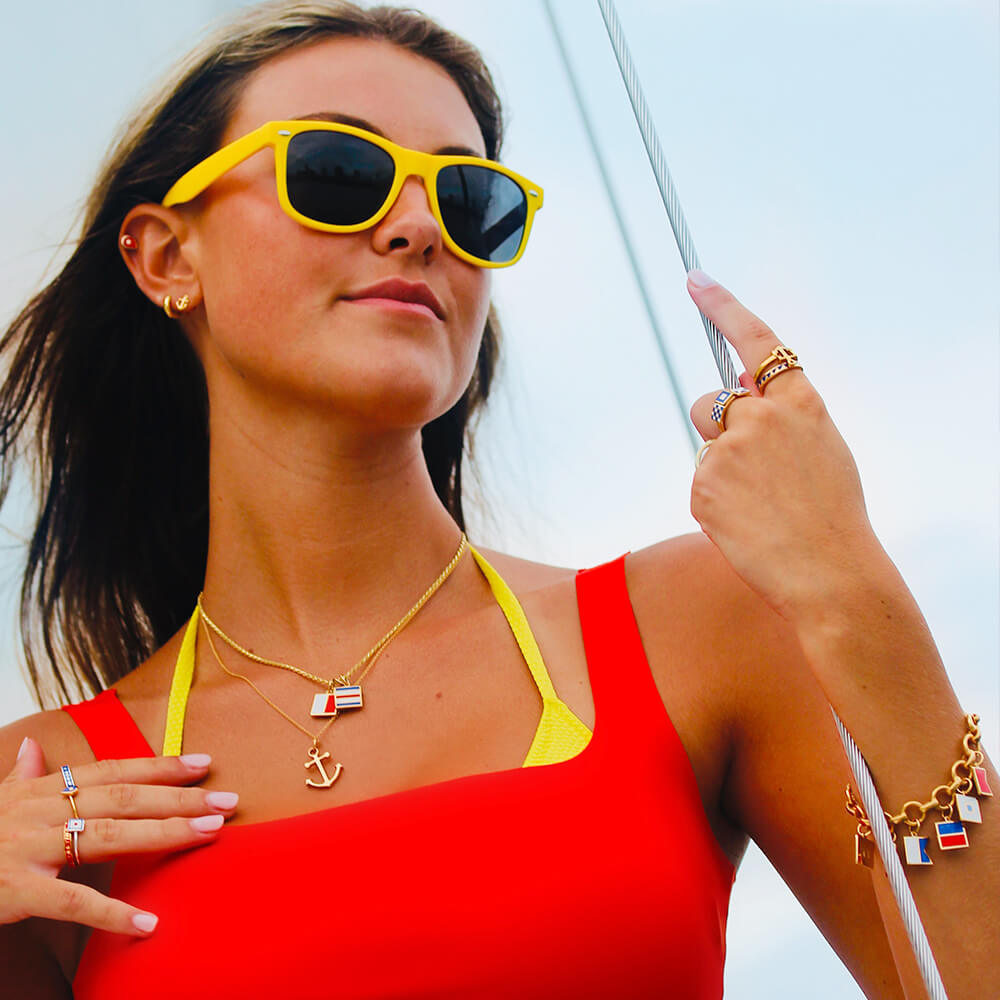 Letter Z, Nautical Flag Gold Large Charm