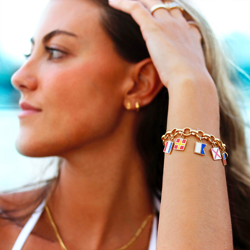 Letter Z, Nautical Flag Gold Large Charm