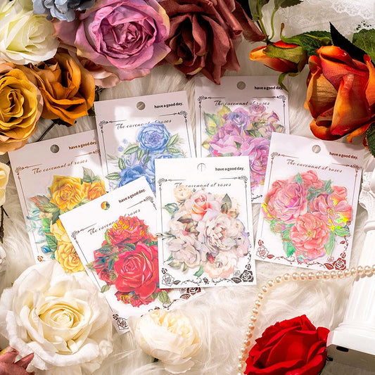 Rose Rendezvous Series 3D Holographic Rose Clear Transparent Stickers