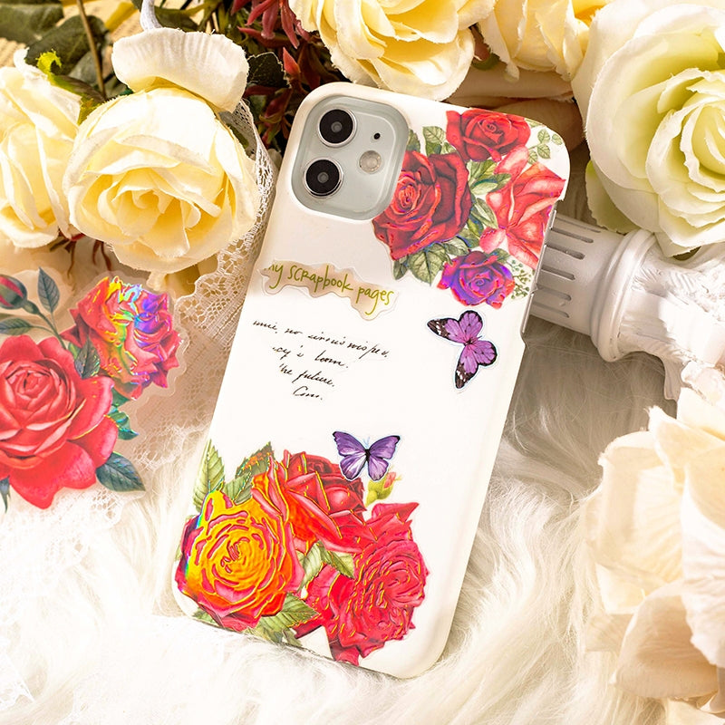 Rose Rendezvous Series 3D Holographic Rose Clear Transparent Stickers