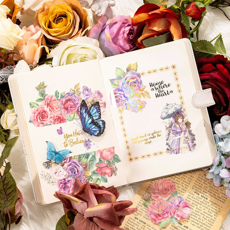 Rose Rendezvous Series 3D Holographic Rose Clear Transparent Stickers