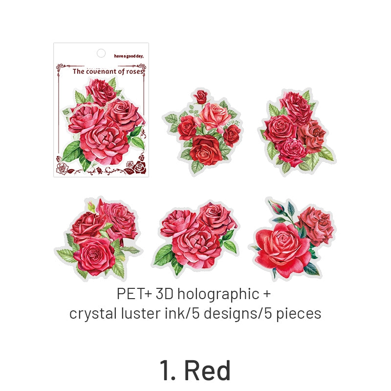 Rose Rendezvous Series 3D Holographic Rose Clear Transparent Stickers