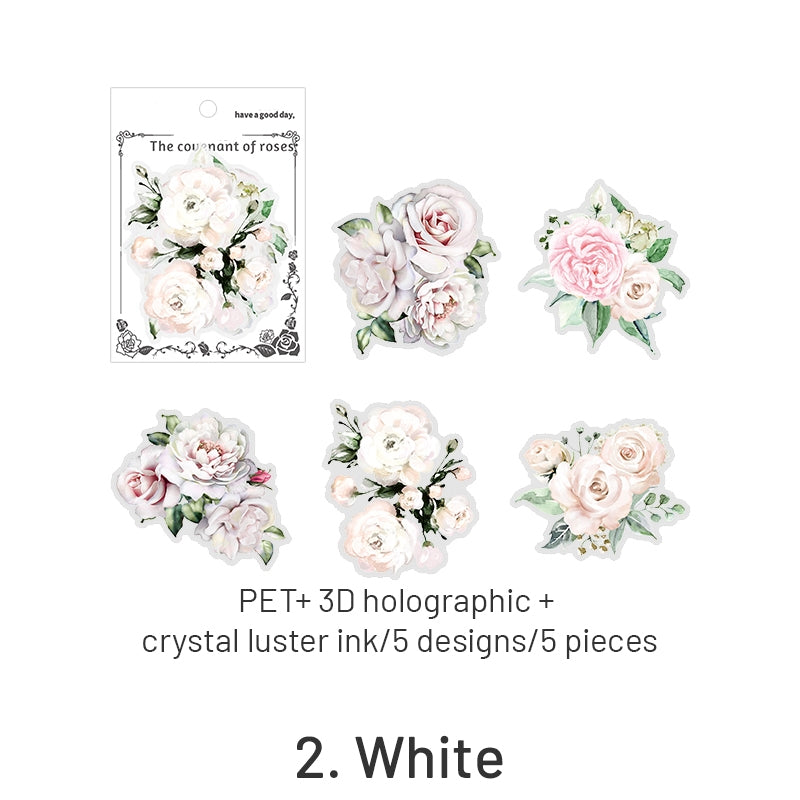 Rose Rendezvous Series 3D Holographic Rose Clear Transparent Stickers