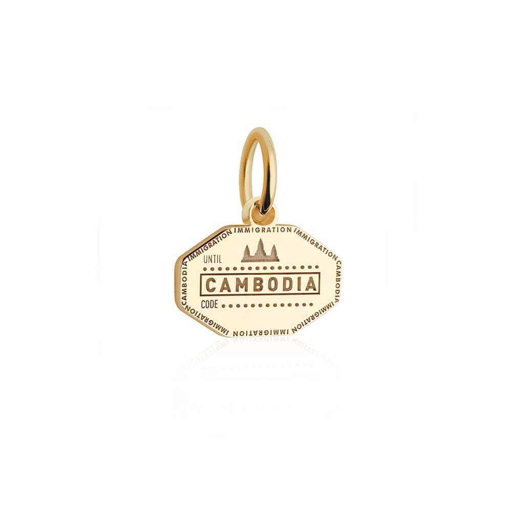 Cambodia Passport Stamp Charm Solid Gold Mini