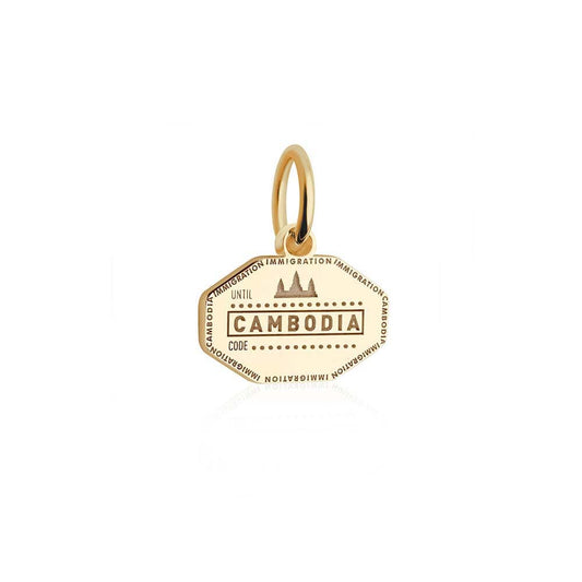 Cambodia Passport Stamp Charm Solid Gold Mini