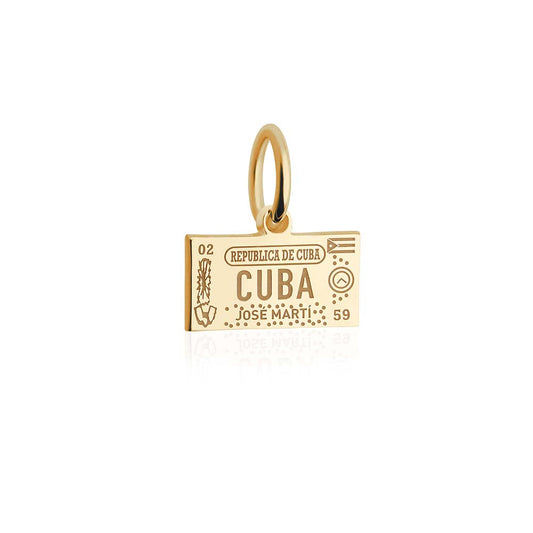 Cuba Passport Stamp Charm Solid Gold Mini
