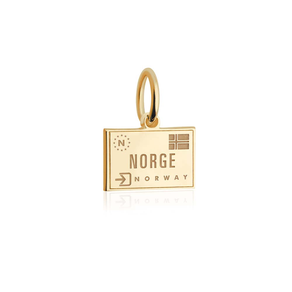 Norway Passport Stamp Charm Solid Gold Mini
