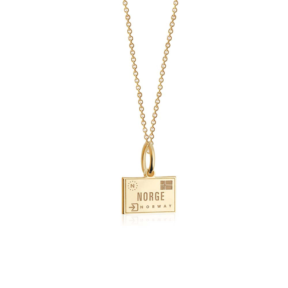 Norway Passport Stamp Charm Solid Gold Mini