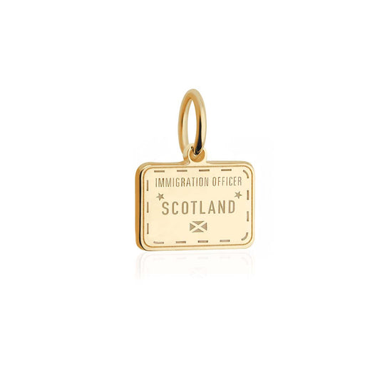 Scotland Passport Stamp Charm Solid Gold Mini