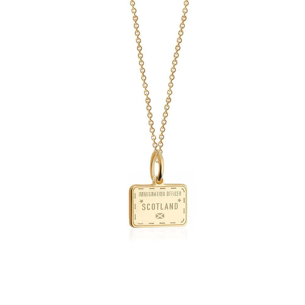Scotland Passport Stamp Charm Solid Gold Mini
