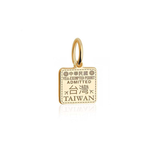 Taiwan Passport Stamp Charm Solid Gold Mini