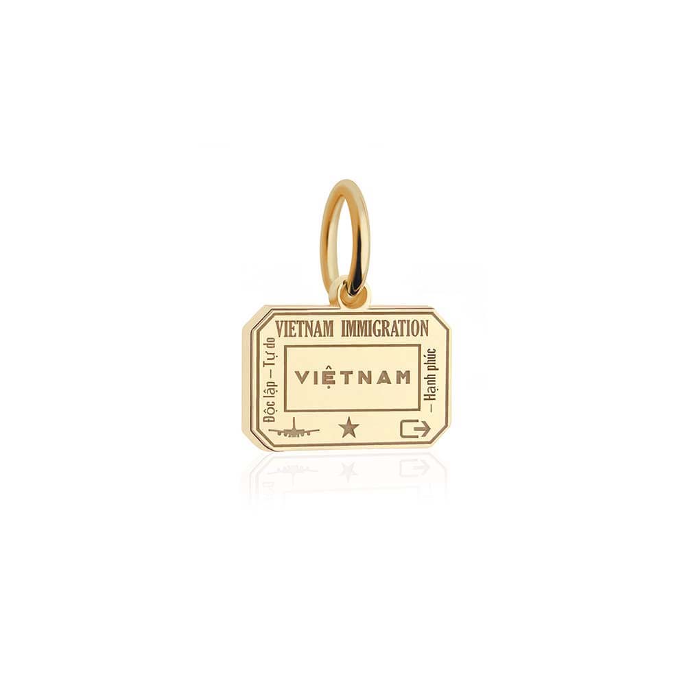 Vietnam Passport Stamp Charm Solid Gold Mini