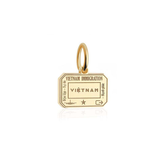Vietnam Passport Stamp Charm Solid Gold Mini