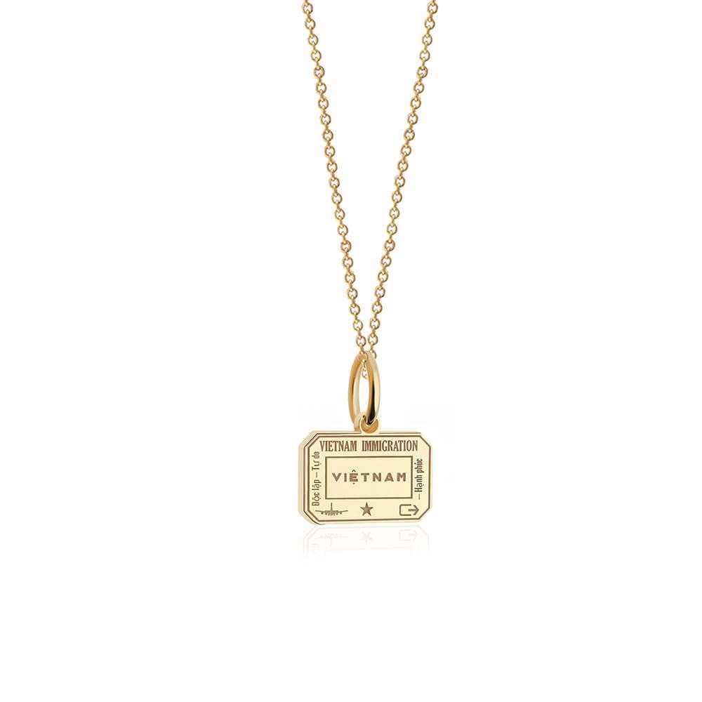 Vietnam Passport Stamp Charm Solid Gold Mini