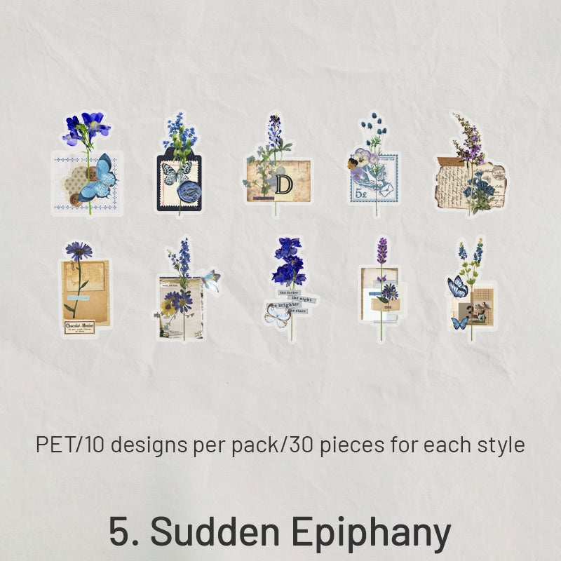 Unknow Flower Names Series Retro Flower Sticker Pack